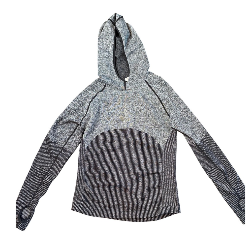 Fabletics Womens Larg Gray Space Dye Seamless Knit Performance Hoodie Thumbholes